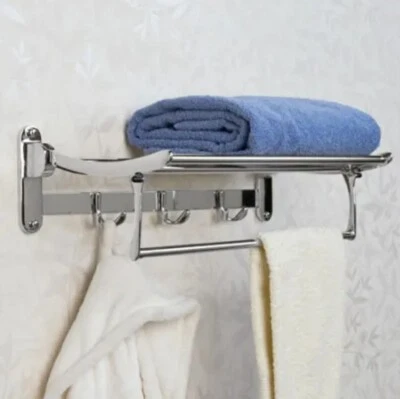 🔥Signature Hardware BRASS  FOLDING TOWEL RACK WITH BAR - CHROME - Image 1 of 2