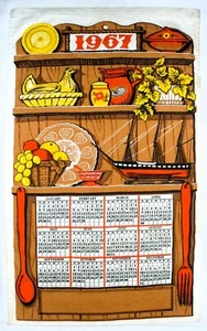 Vintage 1967 Küche Leinen Kalender "REGALE" Baumwolle Handtuch Top Zustand - Bild 1 von 4
