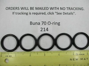 214 O-ring 1" ID x 1-1/4" OD x 1/8" thick. Buna-70.   Quan 5. - Picture 1 of 9