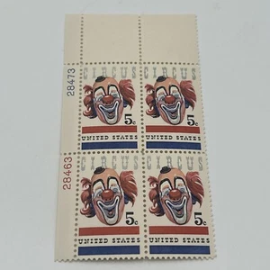 MNH US Postage 5¢ Clown Face ‘Circus’ 4 Stamp Plate Block - Picture 1 of 4