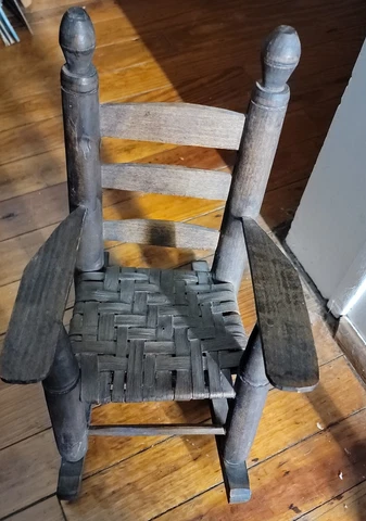 Antique Doll Size Rocking Chair 14.5” Tall X 11” Deep X 7” Wide Cover