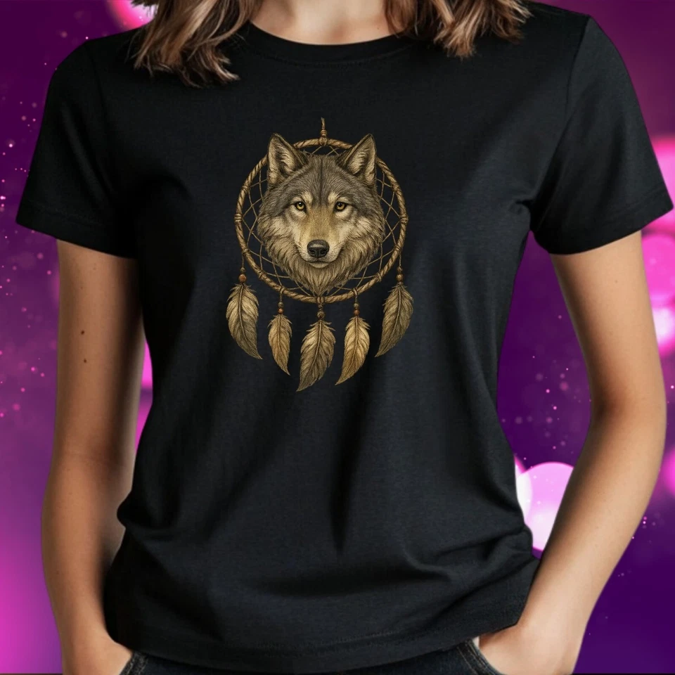 T-Shirt Frauen Wolf Traumfänger Motiv Baumwolle Größe S bis 3XL - Bild 1 von 1