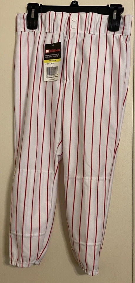 Wilson A4208 Youth White/Scarlet Pinstripe Baseball /Softball Pants NWT - Image 1 of 1