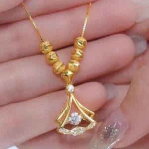 Genuine 18K Gold Diamond Ginkgo Leaf Pendant Necklaces Simple Zircon Neck Chain - Picture 1 of 33