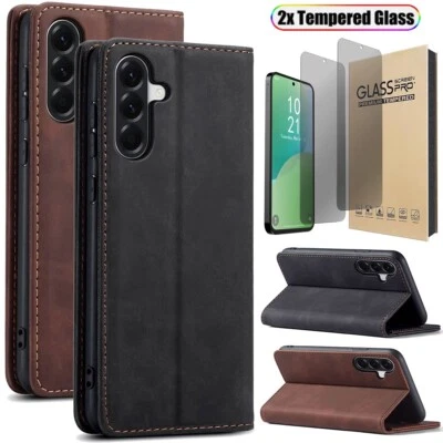 For Samsung A06/A26/A36/A56 5G Leather Case Phone Cover, Privacy Tempered Glass - Image 1 of 4