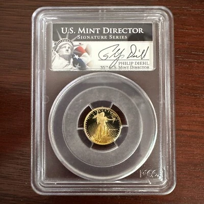 1989 1/10 Oz Gold Eagle PCGS PR69DCAM Philip Diehl Signed - Image 1 of 2