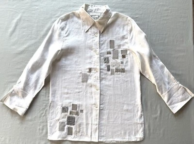 Женская льняная блузка Diane Gilman цвета слоновой кости с прямым подолом на пуговицах S - Изображение 1 из 4