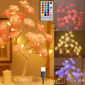 16 Colors Rose Bonsai Tree Lamp Battery/USB Operated 24 Led Flower Lights for... - Picture 1 of 8