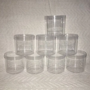 Uline S-12754 Clear Round Wide-Mouth 12 oz Plastic Jars ONLY - 8 Count - NEW - Picture 1 of 6