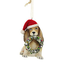 Holiday Ornament Puppy With Wreath Ornament Polyresin Santa Hat Dog Tj0184