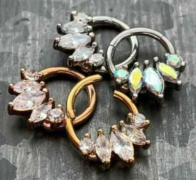 Anillo de segmento con bisagras de gema de circonita cúbica de cinco marquesa de acero quirúrgico 1 pieza  Foto 1 de 3