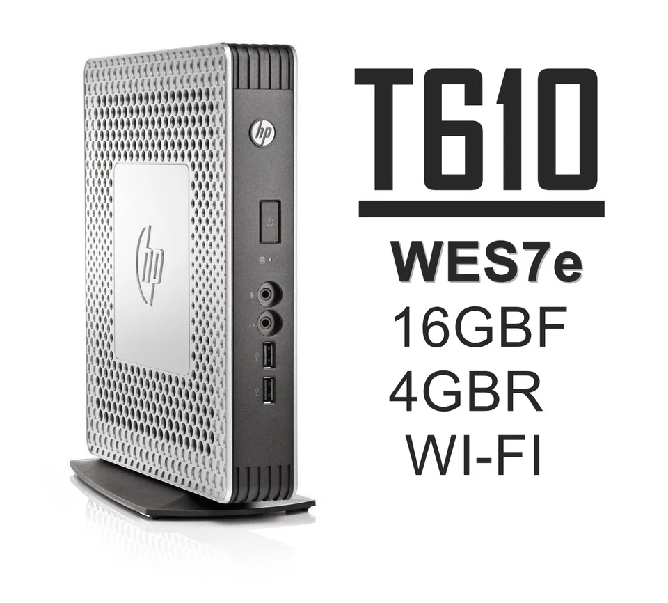 HP t610 Thin Client WIFI 16GB-F 4GB-R WES7e C1C06UA#ABA w/PS+Stand - Lot Avail - Image 1 of 1