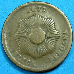 Peru 2 Centavos Copper-Bronze Coin 1877, KM-188.1a, Free S/H after 1st item - Picture 1 of 2