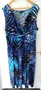 Joanna Hope Size 22 Black Two Tone Blue Stretchy Maxi Dress Long Leaf Design - Picture 1 of 11