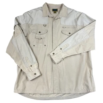 Vintage Native Habitat Planet Earth Tan Heavy Vented Shirt XXLT Fishing Safari  - Image 1 of 4