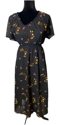 Madewell Georgette Dress Freesia Women Floral Midi Dress Black Sheer Lined XXS - Image 1 of 4