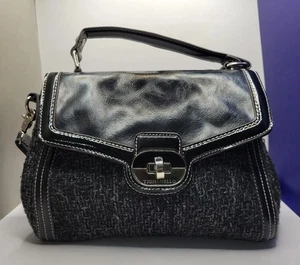 TIGNANELLO Tweed Crossbody Handtasche Stoff gewebt schwarz Umhängetasche Schulter Vintage - Bild 1 von 18