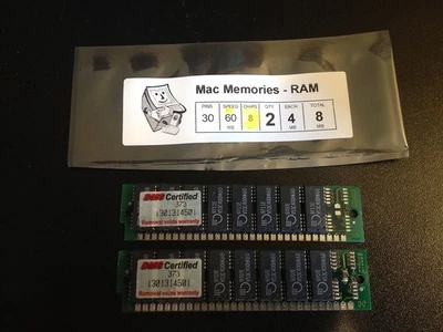 2x 4MB 30-Pin 60ns Non-Parity FPM SIMMs Macintosh COLOR CLASSIC Memory Apple RAM - Image 1 of 3