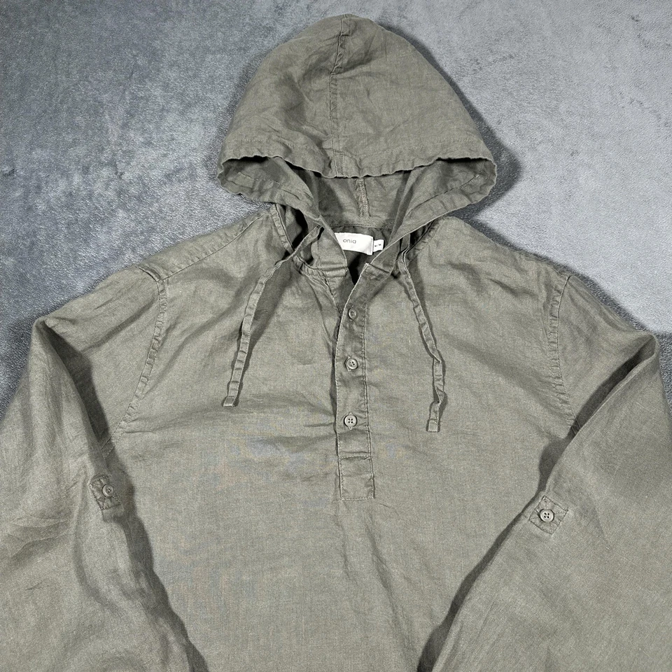 Camisa Pullover Onia Con Capucha Lino Para Hombres Mediana Verde Oliva Popover Resort Túnica Foto 1 de 4