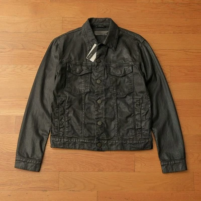 J Brand Gorn Coated Denim Trucker Jacket Abalone Black Moto Biker XS NWT Classic - Image 1 of 4