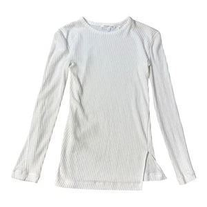 Helmut Lang Ribbed Cotton Asymmetric Slit Long-Sleeve Top size XS - Picture 1 of 7