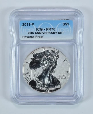 Juego de aniversario American Silver Eagle 2011-P prueba inversa PR70 ICG *5541 Foto 1 de 4