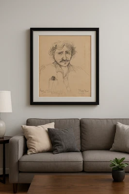 Original Walter Taylor “Music Man” 1983 Signed Ink Drawing Bully Hill Winery Art - Image 1 of 4