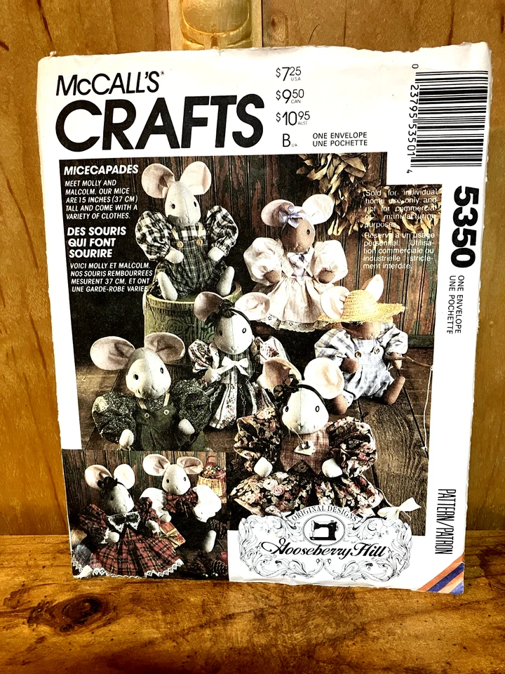 McCalls Uncut Gooseberry Hill Mouse Micecapades 15 Inch Sewing Pattern 5350