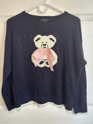 Suéter Tejido Oso de Peluche Azul Marino Aqua Azul Rosa Lazo Coqueta Lindo Preppy S Foto 1 de 4