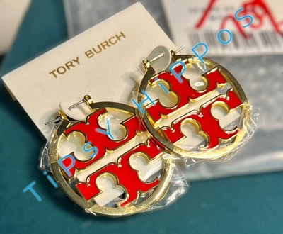 Aros Tory Burch Miller auténticos en rojo y oro Foto 1 de 4