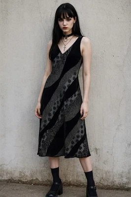 Vestido de Terciopelo Donna Ricco Talla 4 Y2K Whimsygoth Negro Transparente Midi Años 90’s Grunge Foto 1 de 4