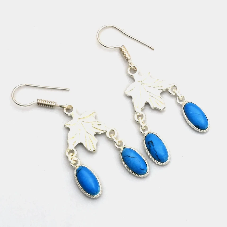Turquoise Gemstone Handmade Drop Dangle Earrings Jewelry For Women 1.8" AE-13486 - Image 1 of 1
