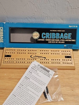 Vintage 2005 Wooden Cribbage Game Board with Pegs & Instructions by Compass Labs - Image 1 of 4