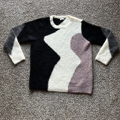 LOGO Lori Goldstein Suéter Mujer Mediano Negro Marrón Rayas Difuso Gran Tamaño Invierno Foto 1 de 4