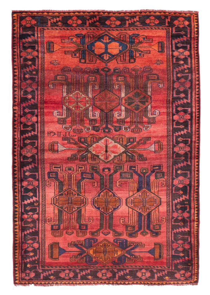 Alfombra de lana oriental anudada a mano vintage roja tradicional de 5'5" x 7'9" Foto 1 de 4