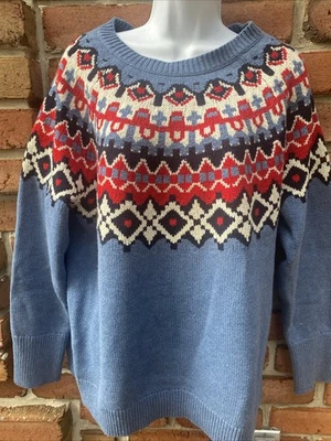 Suéter Chaps Mujer Talla XL Azul Rojo Isla Justa Tejido Cuello Redondo Acogedor Nuevo con Etiquetas Foto 1 de 4