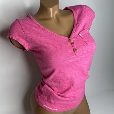 Camiseta Top Vintage Y2K Roxy Surf Bebé XXS Gráfico Surfista Patinador Botones Rosa Foto 1 de 4