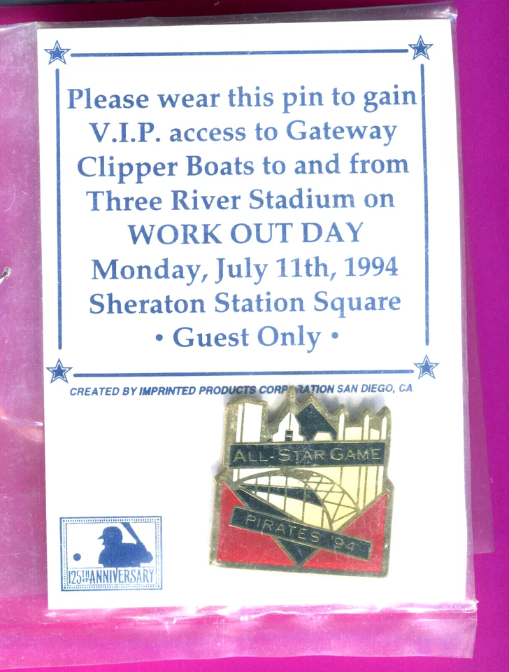 1994 Pirates All Star Game Pin Guest Only Pin New in Package Pin - Image 1 of 1
