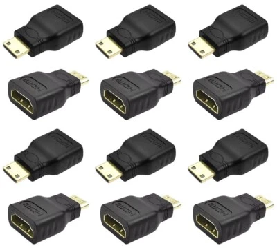 12x Mini HDMI Male to Standard HDMI Female Adapters Gold Plated HDTV 4K 1080p - Image 1 of 4