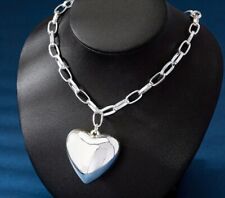 Silver Heart Pendant Chunky  InterLink Chain Choker Necklace Valentine's 238