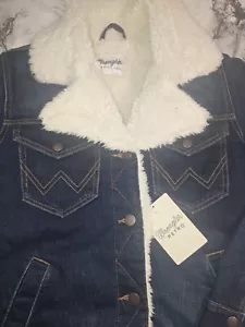 Women's Wrangler Western Sherpa Lined Denim Wrange Coat Dark Denim sz XS - Picture 1 of 8