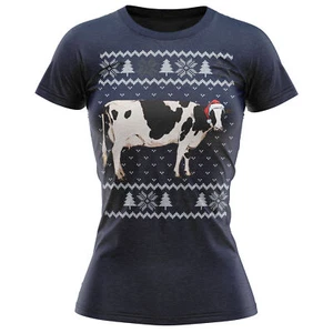 Christmas Cow T Shirt Farm Animal Gift For Secret Santa Her Animals Womens - Picture 1 of 11