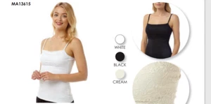 LADIES LACE TRIM CAMISOLE TOP VEST SLIP WHITE IVORY 10-22 - Picture 1 of 12