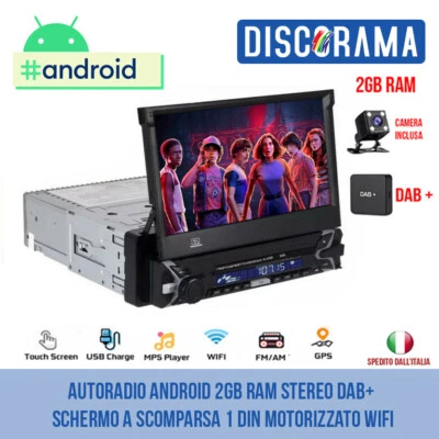 AUTORADIO ANDROID 2GB RAM STEREO DAB+ SCHERMO A SCOMPARSA 1 DIN MOTORIZZATO WIFI - Immagine 1 di 4