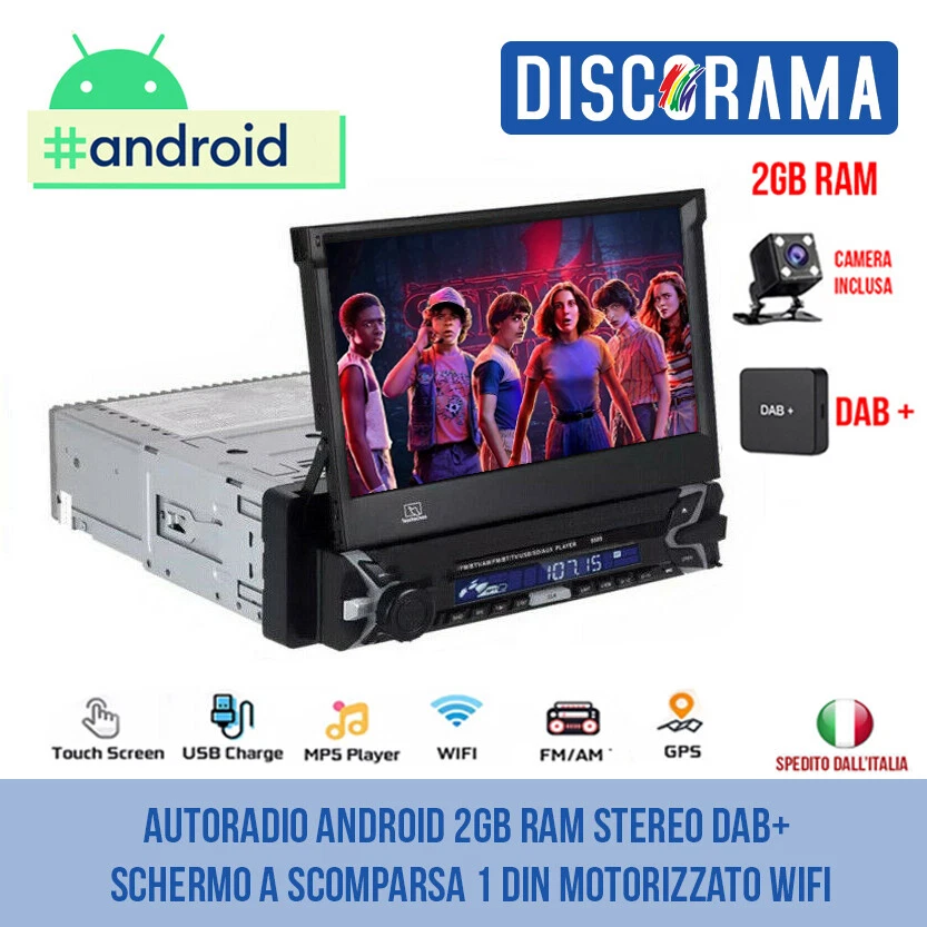 AUTORADIO ANDROID 2GB RAM STEREO DAB+ SCHERMO A SCOMPARSA 1 DIN MOTORIZZATO WIFI - Immagine 1 di 4