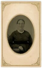 CIRCA 1800'S Hand Tinted Cartouche TINTYPE Older Woman in Victorian Clothing