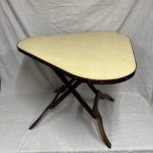 Mid Century Triangular Folding Corner Table Unique MCM Wooden Rounded Corner - Picture 1 of 23