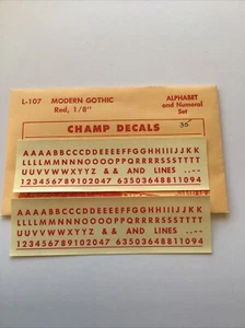 Champ Decals HO Scale L-107: Modern Gothic RED 1/8” Alphabet/Numerals Set - Picture 1 of 1