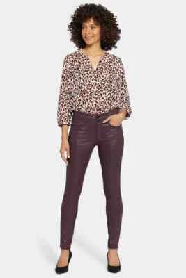 NYDJ Lift Tuck Ami Coated Skinny Jeans Sz 10 Dark Cherry Leather Look $119 NWT - Image 1 of 4