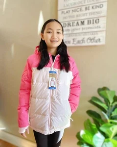 Eddie Bauer Jacket Girls Youth Puffer Duck Down Polar Fleece Lined Pink S M L - Picture 1 of 15